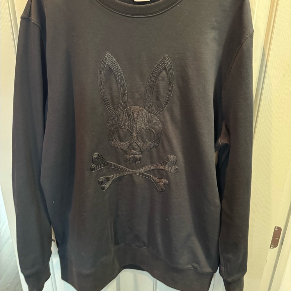 Psycho Bunny Black Crewneck Sweater with Bunny Graphic